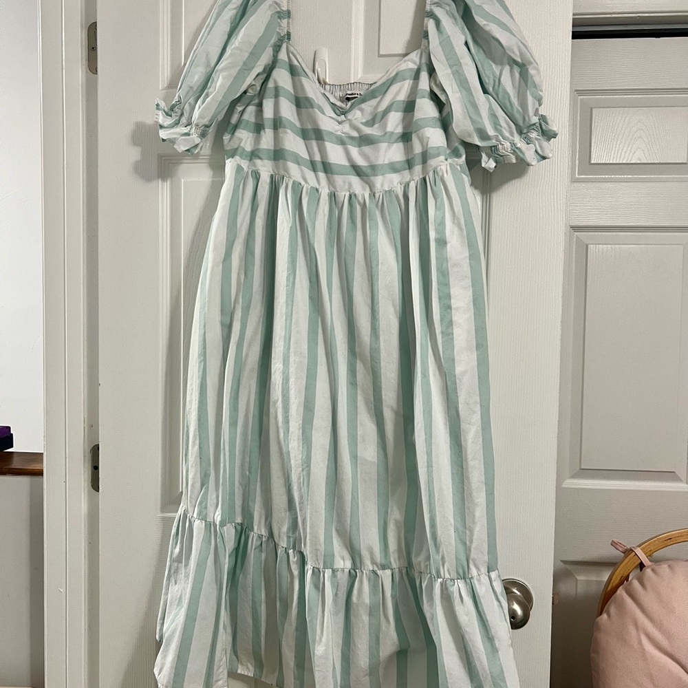 Abercrombie & Fitch Green Midi Sundress with Puff Sleeves
